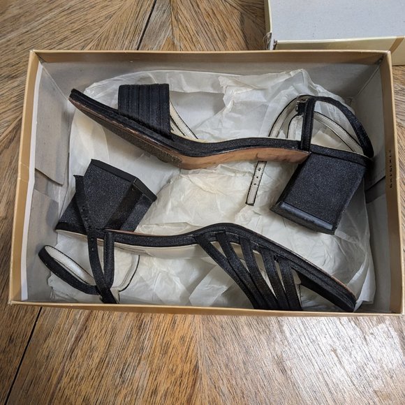 KF Ltd strappy black satin sandals Women's 8 - Picture 2 of 9